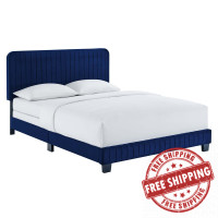 Modway MOD-6329-NAV Celine Channel Tufted Performance Velvet King Bed Navy