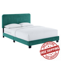 Modway MOD-6329-TEA Celine Channel Tufted Performance Velvet King Bed Teal