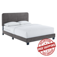 Modway MOD-6330-GRY Celine Channel Tufted Performance Velvet Queen Bed Gray