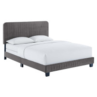 Modway MOD-6331-GRY Celine Channel Tufted Performance Velvet Full Bed Gray