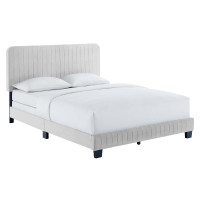 Modway MOD-6331-LGR Celine Channel Tufted Performance Velvet Full Bed Light Gray