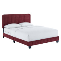 Modway MOD-6331-MAR Celine Channel Tufted Performance Velvet Full Bed Maroon