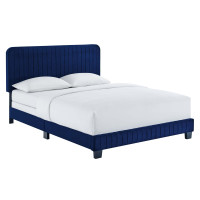 Modway MOD-6331-NAV Celine Channel Tufted Performance Velvet Full Bed Navy