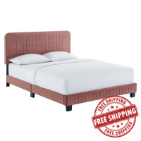 Modway MOD-6333-DUS Celine Channel Tufted Performance Velvet King Platform Bed Dusty Rose