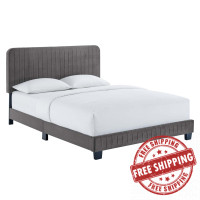 Modway MOD-6333-GRY Celine Channel Tufted Performance Velvet King Platform Bed Gray