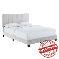 Modway MOD-6333-LGR Celine Channel Tufted Performance Velvet King Platform Bed Light Gray