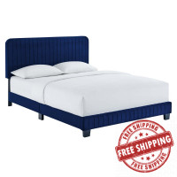 Modway MOD-6333-NAV Celine Channel Tufted Performance Velvet King Platform Bed Navy