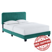 Modway MOD-6333-TEA Celine Channel Tufted Performance Velvet King Platform Bed Teal