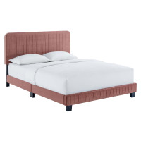 Modway MOD-6335-DUS Celine Channel Tufted Performance Velvet Full Platform Bed Dusty Rose