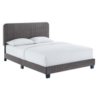 Modway MOD-6335-GRY Celine Channel Tufted Performance Velvet Full Platform Bed Gray