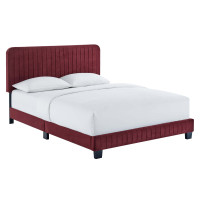 Modway MOD-6335-MAR Celine Channel Tufted Performance Velvet Full Platform Bed Maroon