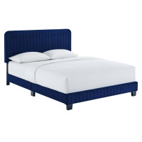 Modway MOD-6335-NAV Celine Channel Tufted Performance Velvet Full Platform Bed Navy