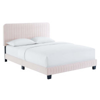 Modway MOD-6335-PNK Celine Channel Tufted Performance Velvet Full Platform Bed Pink