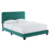 Modway MOD-6335-TEA Celine Channel Tufted Performance Velvet Full Platform Bed Teal