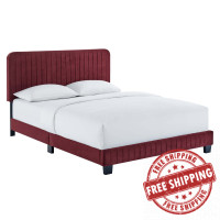 Modway MOD-6336-MAR Celine Channel Tufted Performance Velvet Twin Platform Bed Maroon