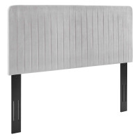 Modway MOD-6337-LGR Milenna Channel Tufted Performance Velvet Twin Headboard Light Gray