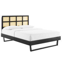 Modway MOD-6369-BLK Black Sidney Cane and Wood Queen Platform Bed With Angular Legs