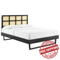 Modway MOD-6369-BLK Black Sidney Cane and Wood Queen Platform Bed With Angular Legs
