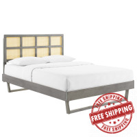 Modway MOD-6369-GRY Gray Sidney Cane and Wood Queen Platform Bed With Angular Legs
