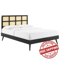 Modway MOD-6370-BLK Black Sidney Cane and Wood Queen Platform Bed With Splayed Legs