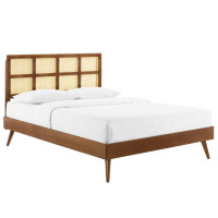 Modway MOD-6370-WAL Walnut Sidney Cane and Wood Queen Platform Bed With Splayed Legs