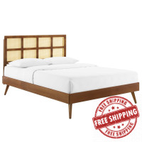 Modway MOD-6370-WAL Walnut Sidney Cane and Wood Queen Platform Bed With Splayed Legs