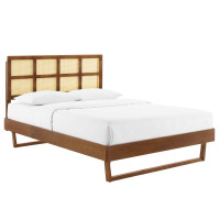 Modway MOD-6371-WAL Walnut Sidney Cane and Wood Full Platform Bed With Angular Legs