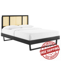Modway MOD-6372-BLK Black Kelsea Cane and Wood Queen Platform Bed With Angular Legs