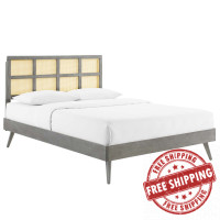 Modway MOD-6374-GRY Gray Sidney Cane and Wood Full Platform Bed With Splayed Legs