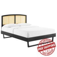 Modway MOD-6375-BLK Black Sierra Cane and Wood Queen Platform Bed With Angular Legs