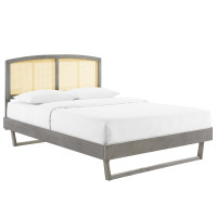 Modway MOD-6375-GRY Gray Sierra Cane and Wood Queen Platform Bed With Angular Legs