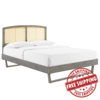 Modway MOD-6375-GRY Gray Sierra Cane and Wood Queen Platform Bed With Angular Legs