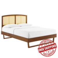Modway MOD-6375-WAL Walnut Sierra Cane and Wood Queen Platform Bed With Angular Legs