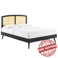Modway MOD-6376-BLK Black Sierra Cane and Wood Queen Platform Bed With Splayed Legs
