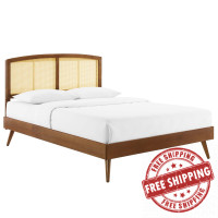 Modway MOD-6376-WAL Walnut Sierra Cane and Wood Queen Platform Bed With Splayed Legs