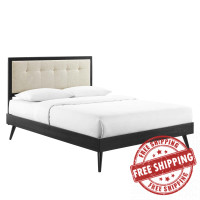 Modway MOD-6385-BLK-BEI Black Beige Willow Queen Wood Platform Bed With Splayed Legs