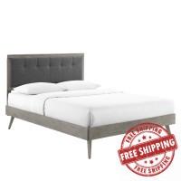 Modway MOD-6385-GRY-CHA Gray Charcoal Willow Queen Wood Platform Bed With Splayed Legs