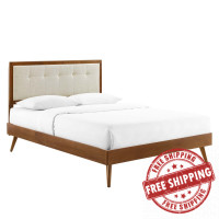 Modway MOD-6385-WAL-BEI Walnut Beige Willow Queen Wood Platform Bed With Splayed Legs