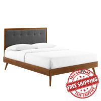 Modway MOD-6385-WAL-CHA Walnut Charcoal Willow Queen Wood Platform Bed With Splayed Legs