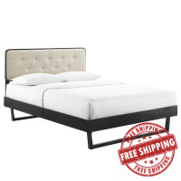 Modway MOD-6387-BLK-BEI Black Beige Bridgette Queen Wood Platform Bed With Angular Frame