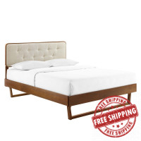 Modway MOD-6387-WAL-BEI Walnut Beige Bridgette Queen Wood Platform Bed With Angular Frame