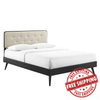 Modway MOD-6388-BLK-BEI Black Beige Bridgette Queen Wood Platform Bed With Splayed Legs