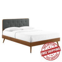 Modway MOD-6388-WAL-CHA Walnut Charcoal Bridgette Queen Wood Platform Bed With Splayed Legs