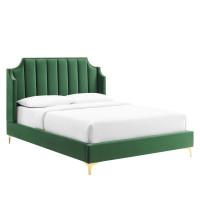Modway MOD-6412-EME Daniella Performance Velvet Queen Platform Bed Emerald