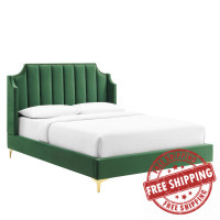 Modway MOD-6412-EME Daniella Performance Velvet Queen Platform Bed Emerald