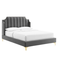Modway MOD-6412-GRY Daniella Performance Velvet Queen Platform Bed Gray