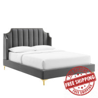 Modway MOD-6412-GRY Daniella Performance Velvet Queen Platform Bed Gray