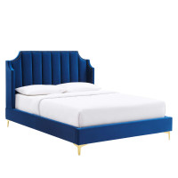 Modway MOD-6412-NAV Daniella Performance Velvet Queen Platform Bed Navy