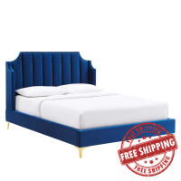 Modway MOD-6412-NAV Daniella Performance Velvet Queen Platform Bed Navy