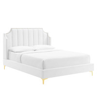 Modway MOD-6412-WHI Daniella Performance Velvet Queen Platform Bed White
